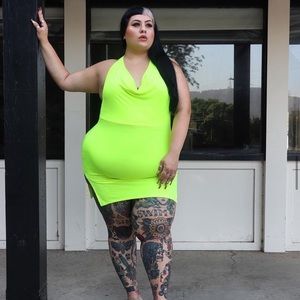 Fashion nova highlighter yellow bodycon dress size 3X